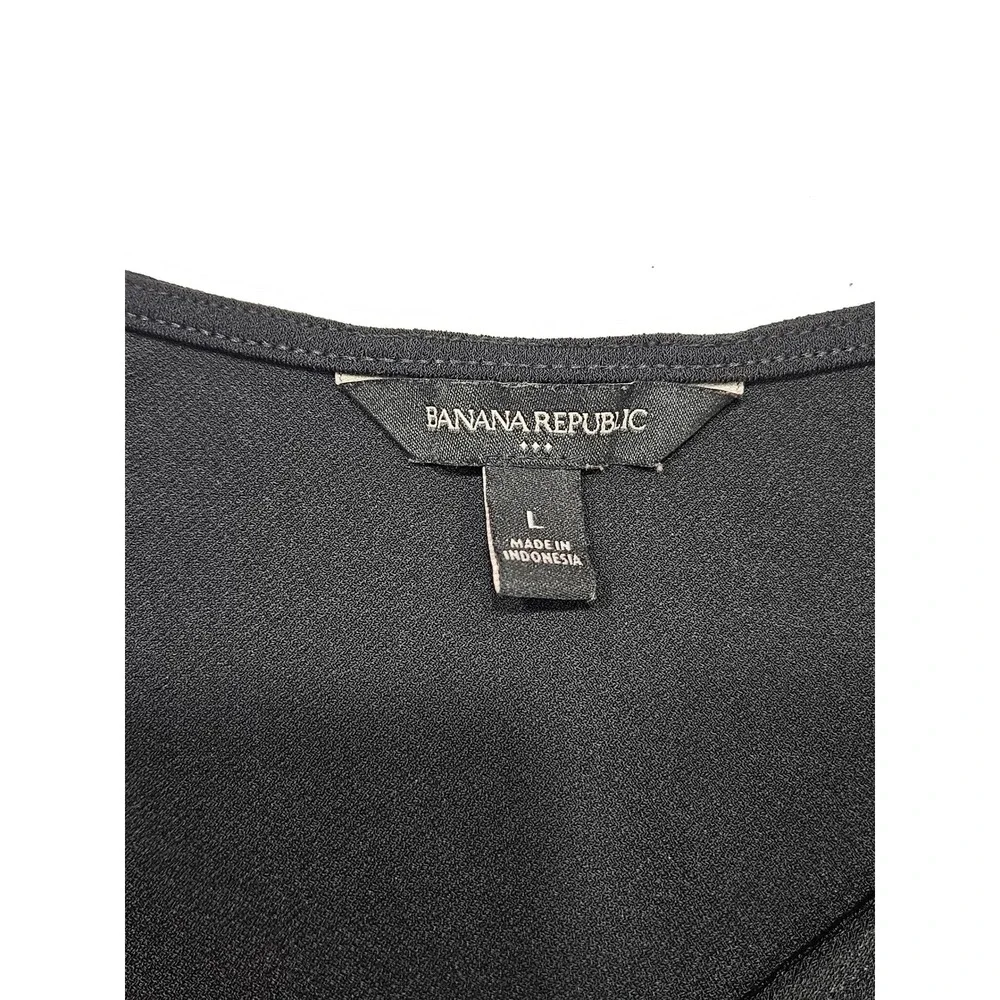 Banana Republic Womens‎ Black V-Neck Puff Sleeve Crepe Blouse Size L Relaxed Fit